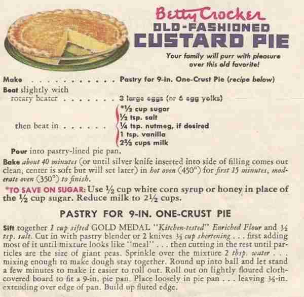 Old Fashioned custard pie was frequently in my mum's dessert rotation. Of course eggs were cheaper t...