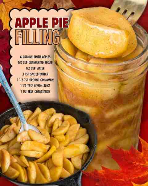 APPLE PIE FILLING! 6 Granny Smith apples 1/3 cup granulated sugar 1/3 cup water 3 tsp salted butter...