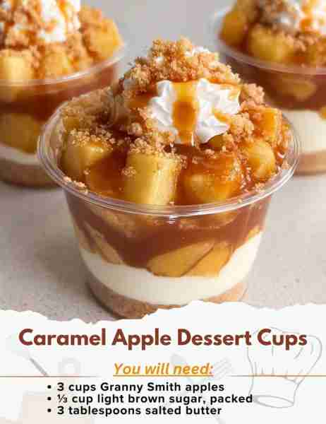 Caramel Apple Dessert Cups Ingredients: - 3 cups Granny Smith apples (peeled, cored, and finely dice...