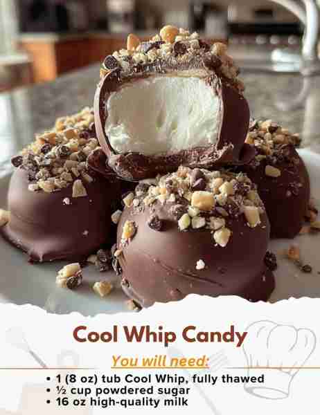 Cool Whip Candy Ingredients: - 1 (8 oz) tub Cool Whip, fully thawed (full-fat recommended) - ½ cup p...