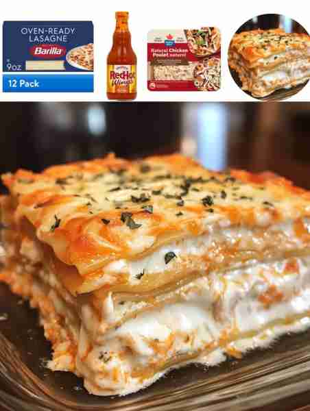 Cheesy Buffalo Chicken Lasagna with Ranch Drizzle Ingredients: - 1 pound cooked shredded chicken - 1...