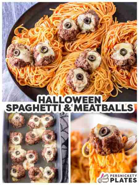 Spaghetti with Meatballs 👀🍝 Recipe -- > https://www.persnicketyplates.com/savory-halloween-food.../