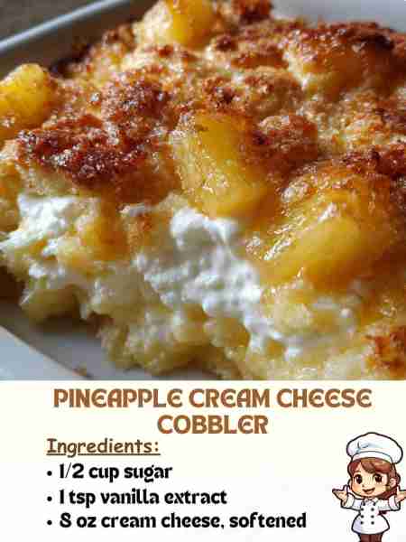 Pineapple Cream Cheese Cobbler Ingredients ½ cup sugar 1 tsp vanilla extract 8 oz cream cheese, sof...