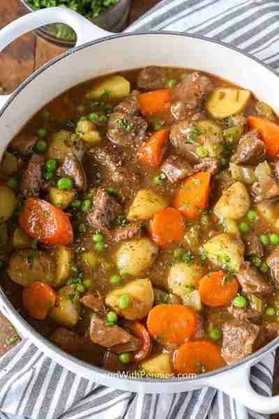 This beef stew recipe is comfort food heaven! Tender beef is simmered in beef broth with carrots, on...