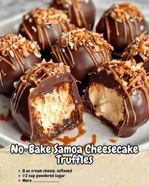 🤤 No-Bake Samoa Cheesecake Truffles bring the classic flavors of the beloved Samoa cookie into a ri...