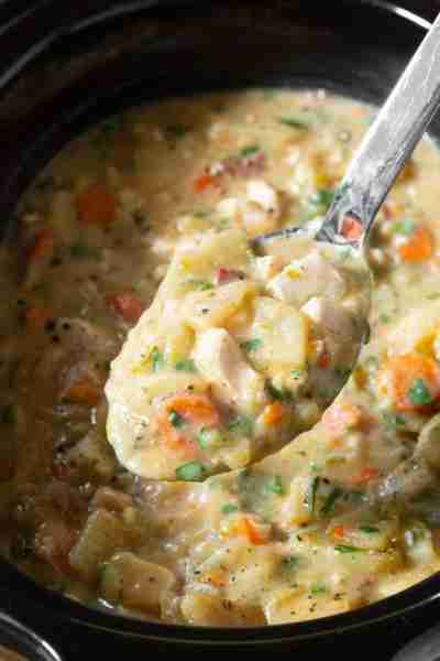 Healthy Crockpot Potato Soup with Chicken 🍲 Ingredients: 4 slices bacon (or low-fat turkey bacon) 1...