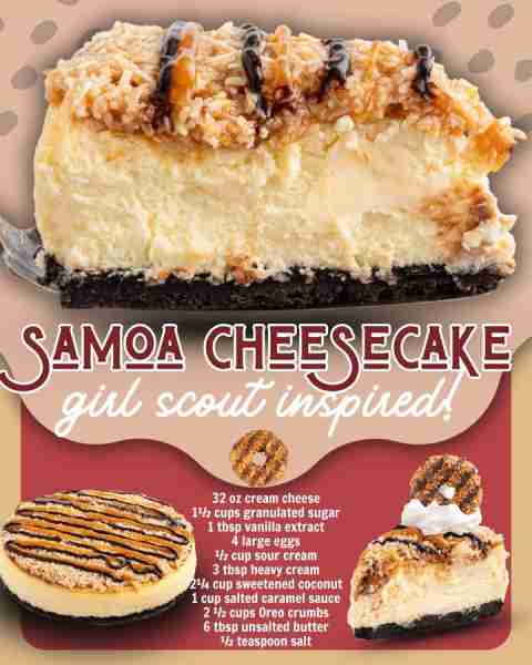 SAMOA CHEESECAKE! Chocolate Crust Layer ▢ 2½ cups chocolate sandwich cookie crumbs ▢ 6 tbsp unsalted...