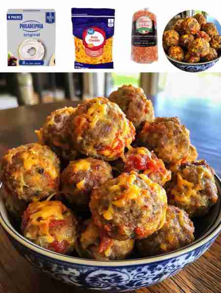 Rotel Cream Cheese Sausage Balls Ingredients: - 1 pound hot sausage - 1 (8 oz) block cream cheese, s...