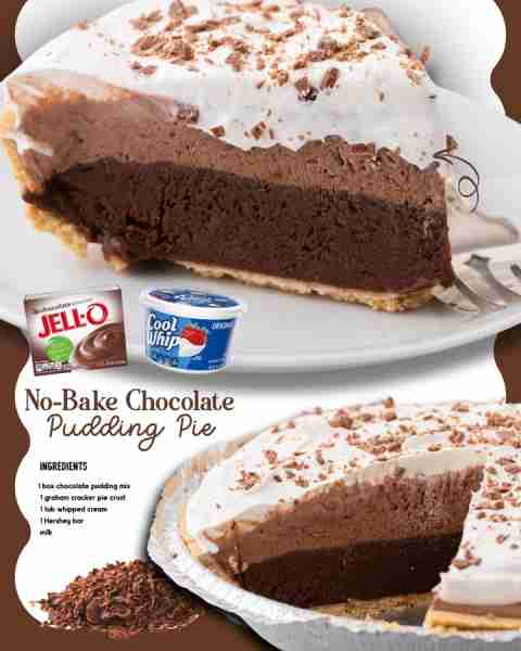 NO-BAKE CHOCOLATE PUDDING PIE 🍫 creamy, dreamy & no oven required!! INGREDIENTS ⬇️ 1 box (5.85 oz)...