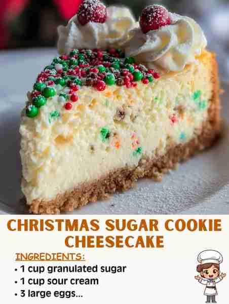 🎅✨ Christmas Sugar Cookie Cheesecake 🛒 Ingredients For the crust: 1 roll refrigerated sugar cooki...