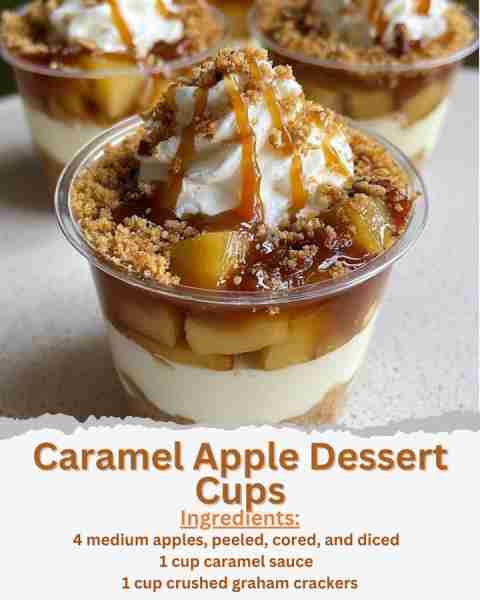 Caramel Apple Dessert Cups Ingredients: - 4 medium apples, peeled, cored, and diced - 1 tablespoon l...