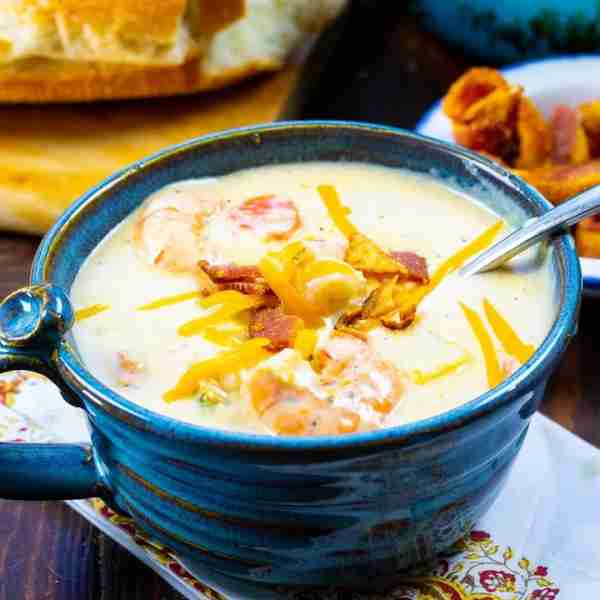 Creamy Potato Soup with Shrimp- this from-scratch soup is amazingly creamy and can be made in under...