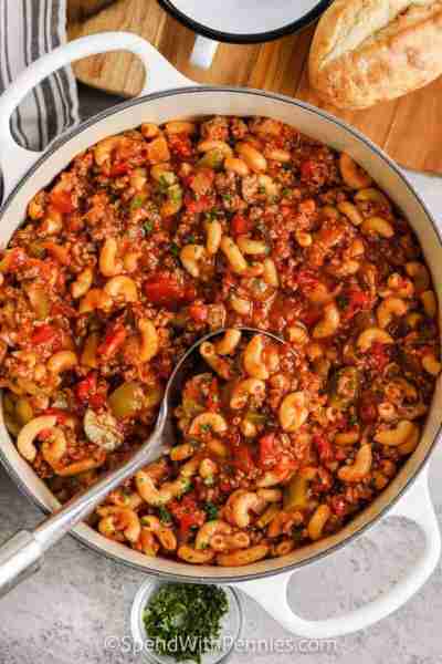 Comment RECIPE to get the recipe! This easy goulash recipe comes together quickly with ingredients y...