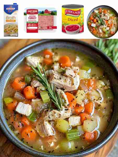Turkey Soup Ingredients: - 1 lb of cooked turkey meat, shredded - 1 onion, chopped - 2 carrots, slic...