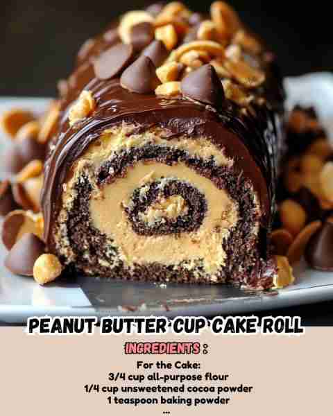 Peanut Butter Cup Cake Roll This cake roll combines the delicious flavors of chocolate and peanut bu...