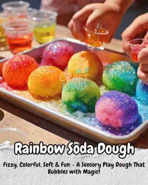 Rainbow Soda Dough Ingredients: - 2 cups baking soda - 1/2 cup warm water (add gradually) - Food col...
