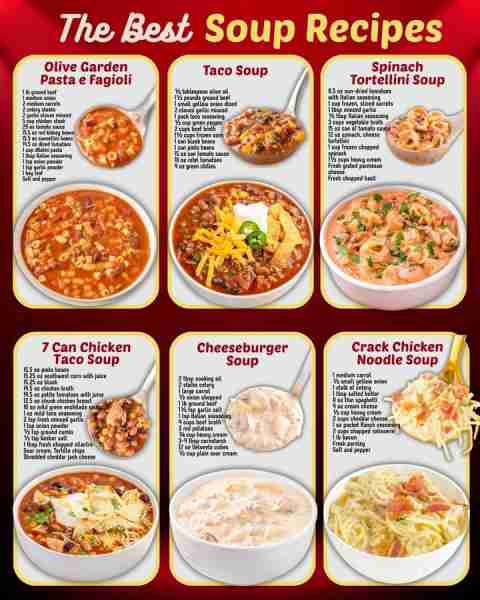 EASY SOUP RECIPES: Olive Garden Pasta e Fagioli: 1 lb ground beef 1 medium onion 2 medium carrots 2...