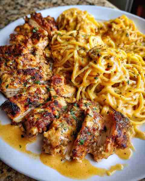 Cheesy Cajun Chicken with Spaghetti in Parmesan Cream Sauce Ingredients: 1 pound spaghetti 2 boneles...