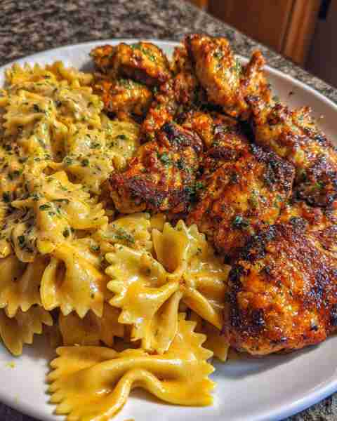 Garlic Butter Cajun Chicken with Creamy Bowtie Mozzarella Ingredients: 1 pound boneless, skinless c...
