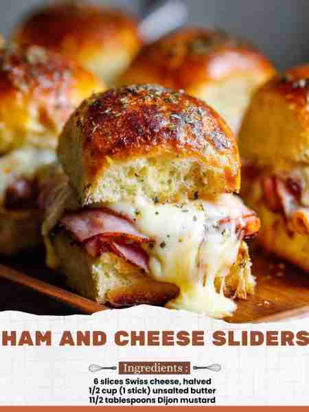Ham and Cheese Sliders Ingredients: 6 slices Swiss cheese, halved ½ cup (1 stick) unsalted butter 1½...