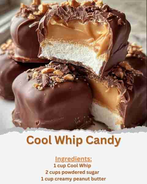 Cool Whip Candy Ingredients: - 1 cup Cool Whip - 2 cups powdered sugar - 1 cup creamy peanut butter...