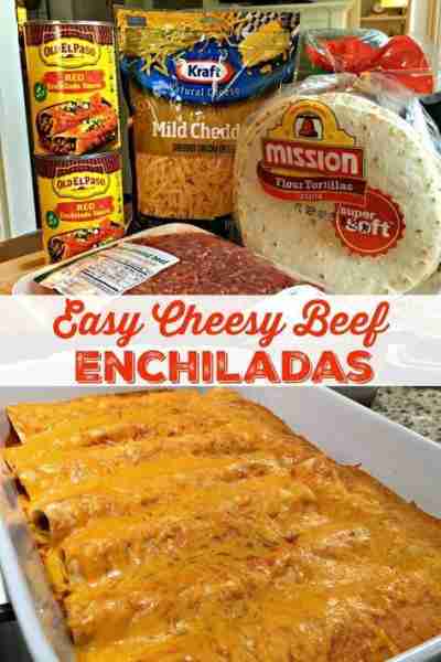 Easy Cheesy Beef Enchiladas (4 Ingredients) Ingredients 1 to 1 1/2 pounds lean ground beef 2 cans (1...