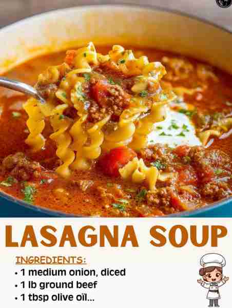 🍲 Lasagna Soup 🛒 Ingredients 1 lb ground beef (or Italian sausage, or a mix) 1 tbsp olive oil 1 me...