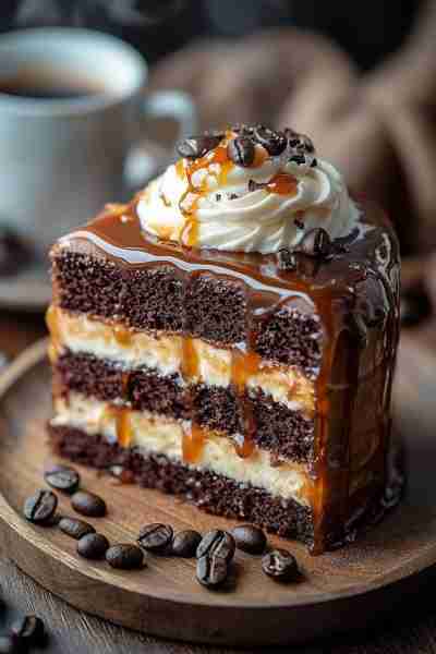 Title: Caramel Macchiato Layer Cake Ingredients: For the coffee chocolate cake: 2 cups all-purpose f...