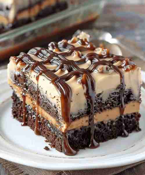 Title: Chocolate Caramel Peanut Butter Delight Ingredients: For the chocolate cake: 1 box (15.25 oun...