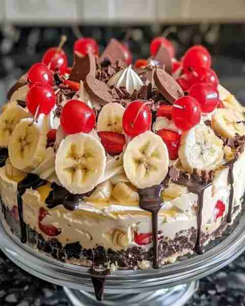No-Bake Banana Split Cheesecake Ingredients: 1 ½ cups graham cracker crumbs ½ cup unsalted butter, m...