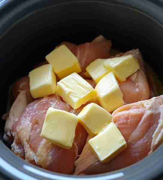 Put buttered chicken in a crock pot,Learnt about this 6 years ago and it's still on our menu!. Full...