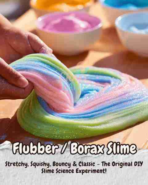 Flubber / Borax Slime Ingredients: - 1 cup white school glue (like Elmer’s) - 1 cup warm water (for...