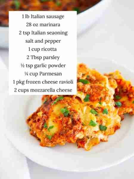 Layers of cheese ravioli, savory sausage, marinara, and creamy ricotta bake into a million dollar ra...