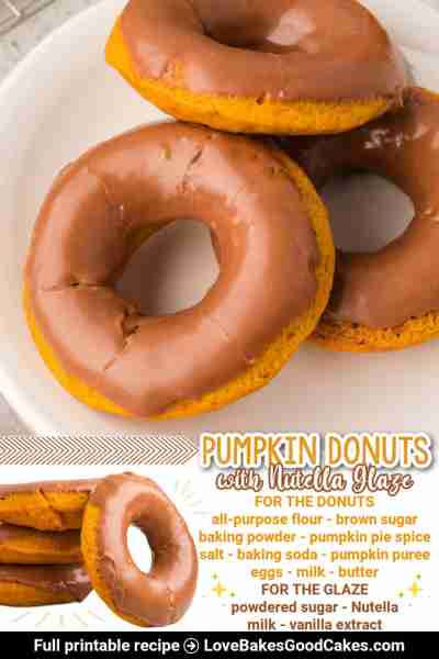 RECIPE - https://www.lovebakesgoodcakes.com/pumpkin-donuts-with-nutella-glaze/ These Pumpkin Donuts...