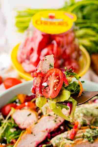🥗🍗 Indulge in tender strips of grilled chicken, crisp veggies, and a homemade creamy dressing that...
