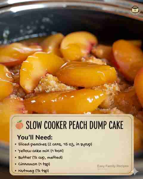🔥 5 ingredients. 1 Slow cooker. Endless compliments. This Slow Cooker Peach Dump Cake is sweet, coz...