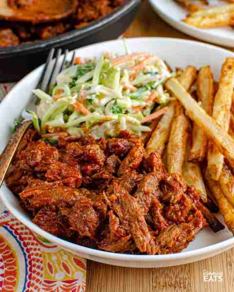 A delicious stove top version for pulled pork. Delicious with homemade oven baked fries and coleslaw...