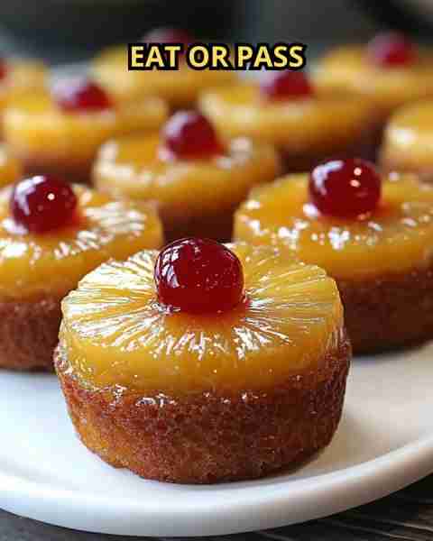 Mini Pineapple Upside Down Cakes Ingredients Topping: 🍍 1 can pineapple slices (drained, reserve ju...