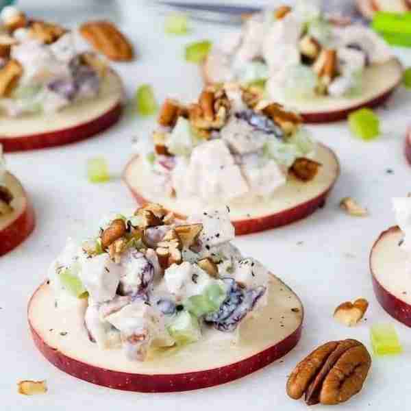 Cranberry Chicken Salad on Apple Slices Light lunch or healthy snacking! 🍎