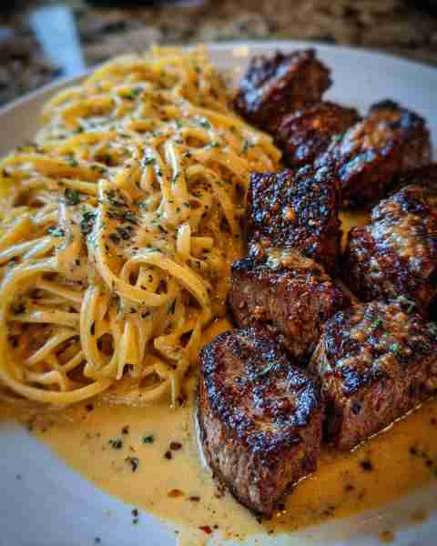 Cajun Steak Tips with Linguine in Creamy Parmesan Cheddar-Cajun Sauce Ingredients: 1 ½ lbs sirloin o...