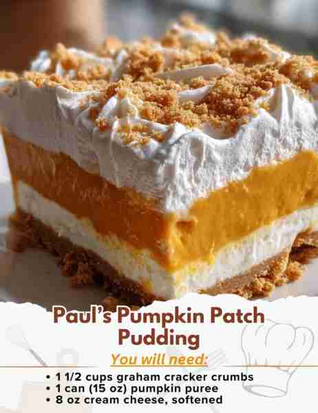 Paul’s Pumpkin Patch Pudding Ingredients: - 1 1/2 cups graham cracker crumbs (about 10-12 full graha...