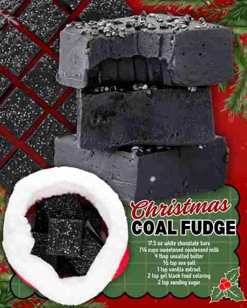 CHRISTMAS COAL FUDGE 17.5 oz white chocolate bars 1¼ cups sweetened condensed milk 4 tbsp unsalted b...