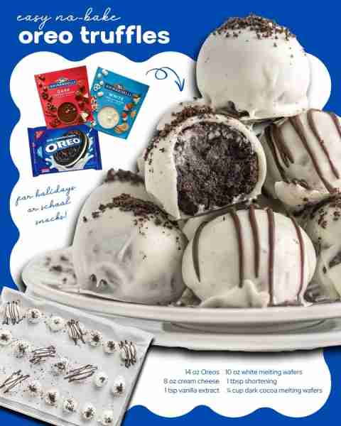 OREO TRUFFLES 🍫 easy, no-bake & totally irresistible! INGREDIENTS ⬇️ 14 oz regular Oreos 8 oz cream...
