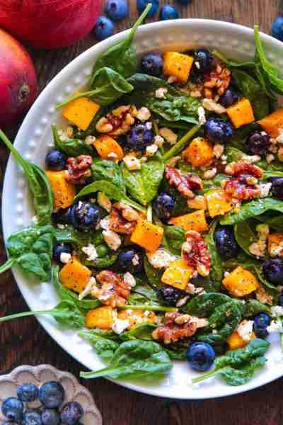 🫐🥭 Mango Spinach Salad with Blueberries, Walnuts, and Feta Cheese🫐🥭