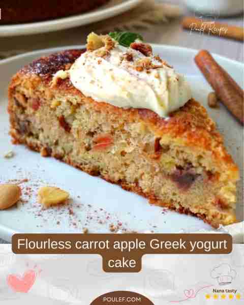 This Flourless carrot apple Greek yogurt cake is a moist, naturally sweetened treat that blends the...