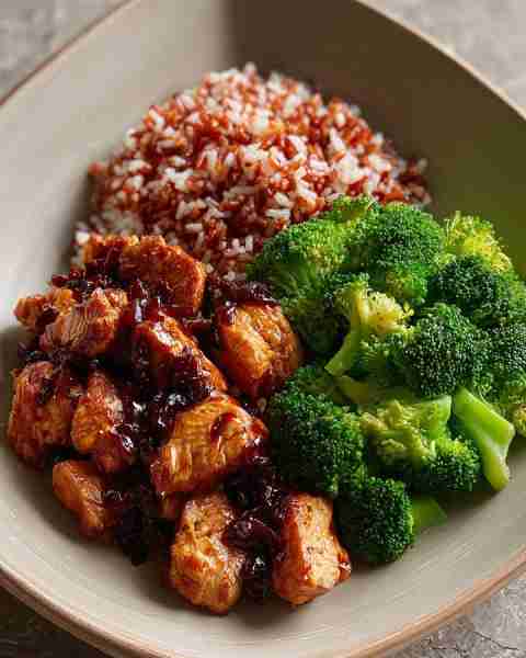🍗 Glazed Chicken with Red Rice & Steamed Broccoli 🥦🍚 Prep Time: 15 minutes Cook Time: 25 minutes...