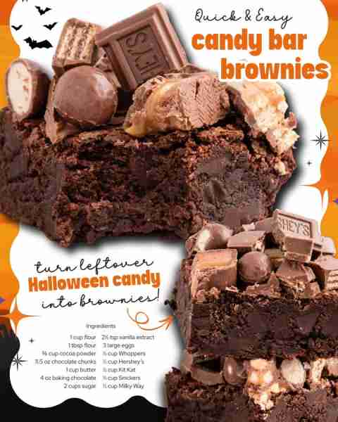 CANDY BAR BROWNIES 🍫 fudgy, chewy & loaded with chocolatey goodness! INGREDIENTS ⬇️ 1 cup all-purpo...