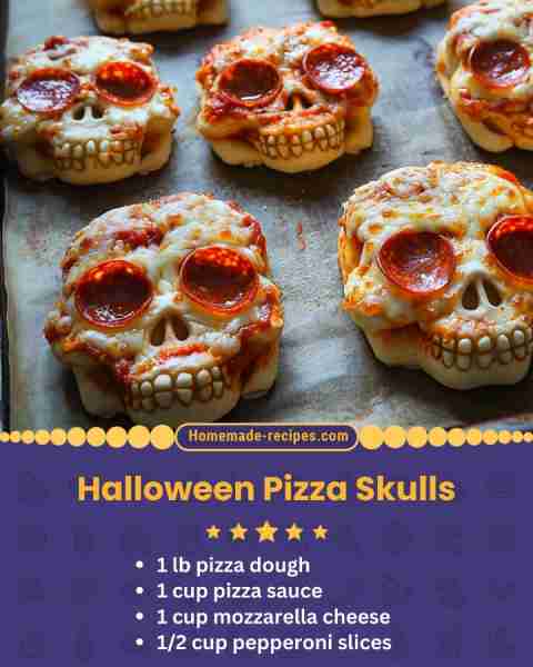 Halloween Pizza Skulls 📋 Ingredients: • 1 lb pizza dough • 1 cup pizza sauce • 1 cup mozzarella che...