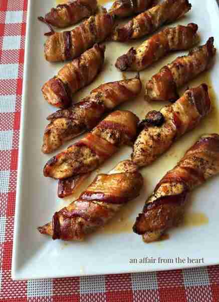 Sweet & Spicy Bacon Wrapped Chicken! 💖🥓 Slightly spicy, sweet chicken wrapped in bacon & baked or...