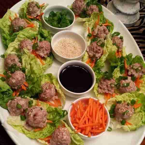 Ginger Turkey Meatballs on Butter Lettuce Leaves